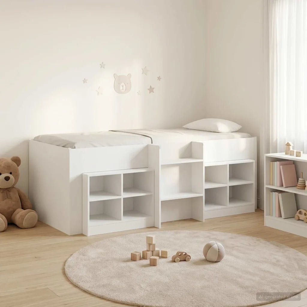 Struttura Letto Loft con Mobile 3 pcs-Giroletto con contenitore Bianco Legno multistrato 215420