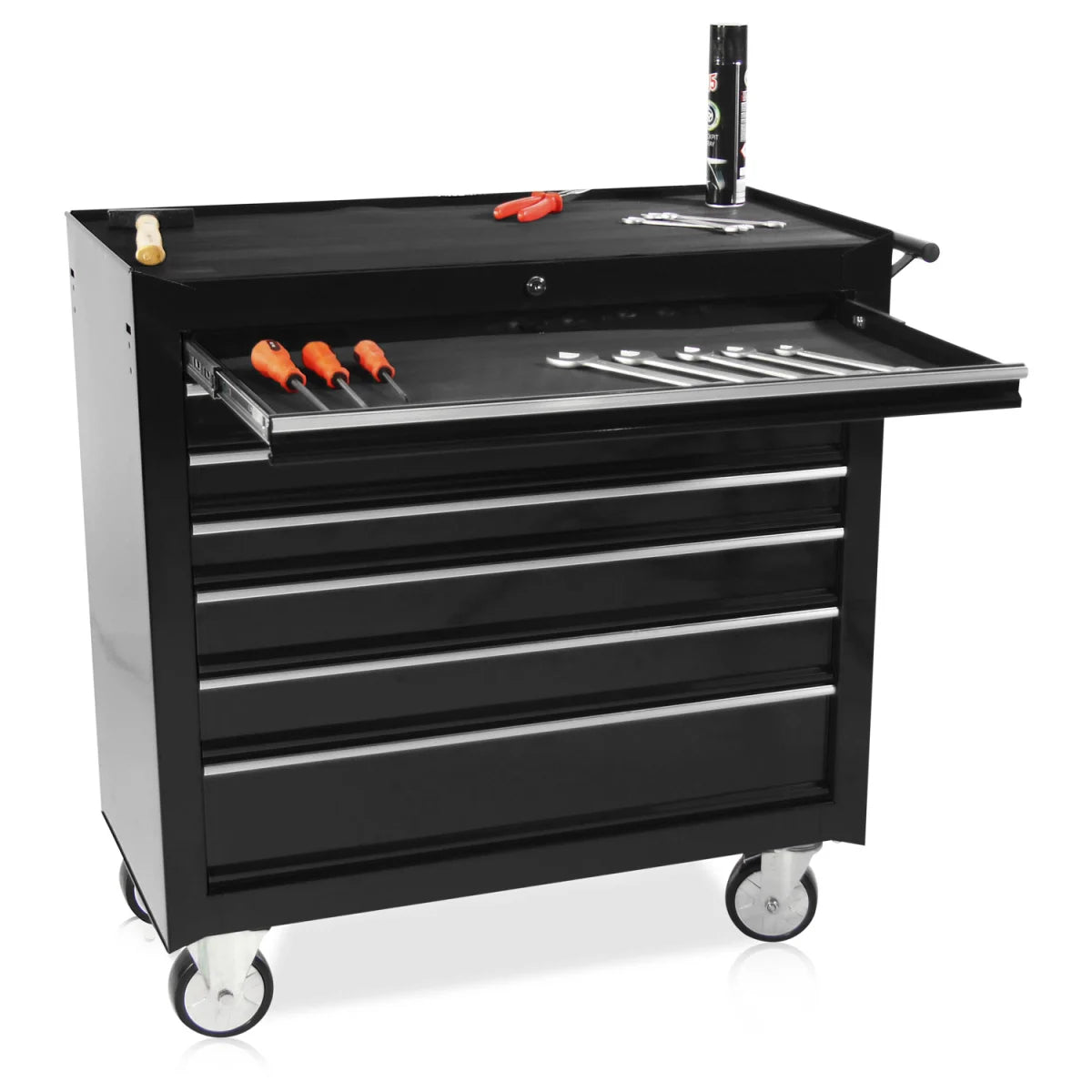 Carrello portautensili largo, 7 cassetti S47, colore nero