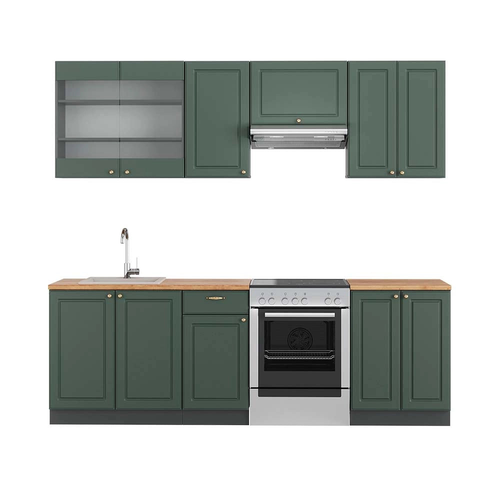 Cucina componibile Fame-Line Verde-oro rustico/Antracite 240 cm, PL Rovere Vicco