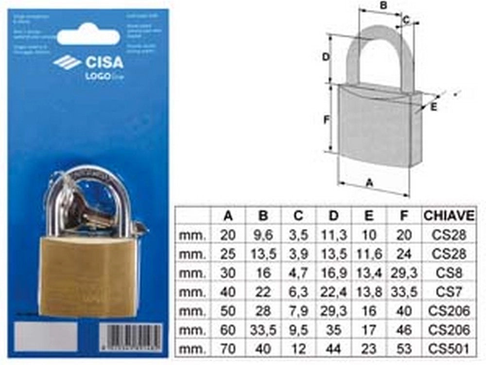 6blister lucchetto logo ottone arco normale in blister 21090 - mm.40 (art.21090400) cod:ferx.fer57288