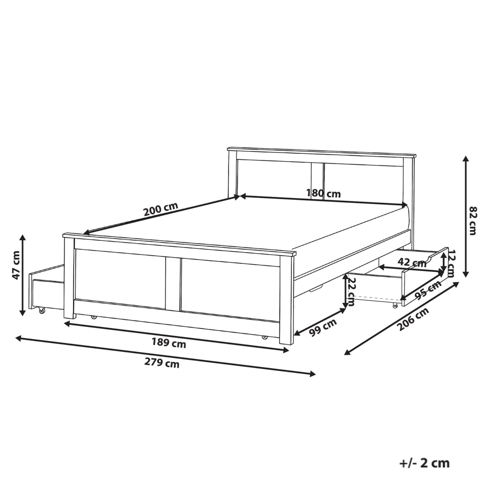 Letto matrimoniale in legno di Pino Bianco con 4 cassetti e testiera 180 x 200 cm stile minimalista