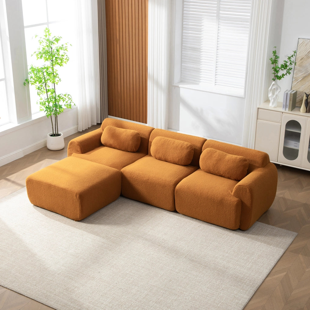 Divano modulare in ciniglia 3 posti 271x177x71 cm caramello