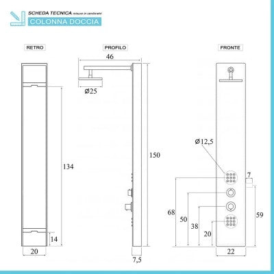 Pannello doccia in acciaio inox effetto pietra con soffione slim nero opaco