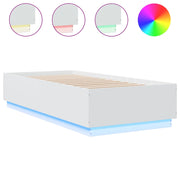 Letto singolo | Letto per adulti | Giroletto con Luci LED Bianco 100x200 cm in Legno Massello