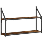 Scaffale a parete | Ripiano a parete | Mensola a parete 2 Ripiani Rovere Fumo 80x21x51 cm Multistrato