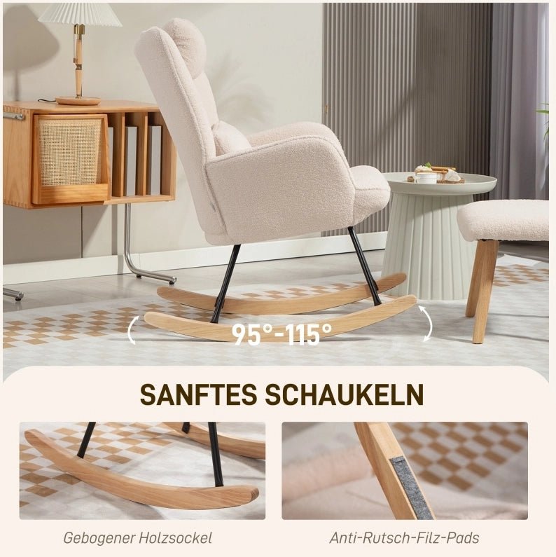 Poltrona a dondolo con poggiapiedi beige
