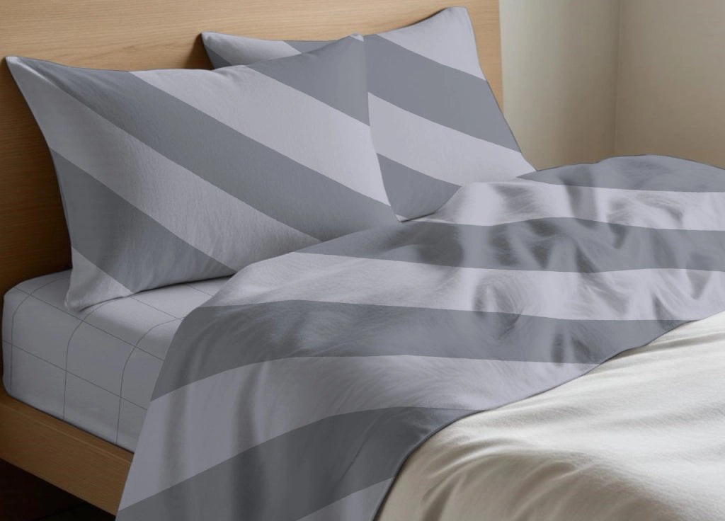 Completo Lenzuola Letto In 100% Cotone Made Italy Disegno Elite - Francese - Grigio