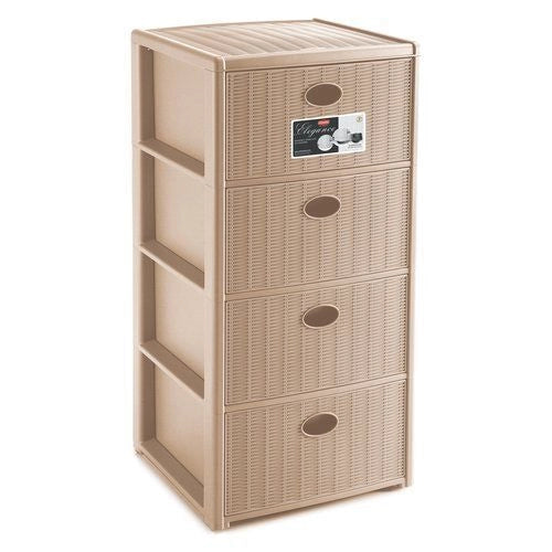 Stefanplast 8003507304208 Elegance Cassettiera 4 Cassetti Effetto Midollino con Ruote Colore Cashmere