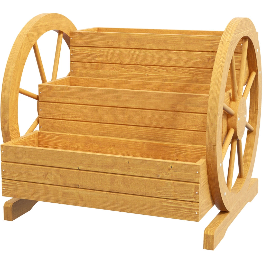 Fioriera a 3 livelli in legno di abete con ruote decorative