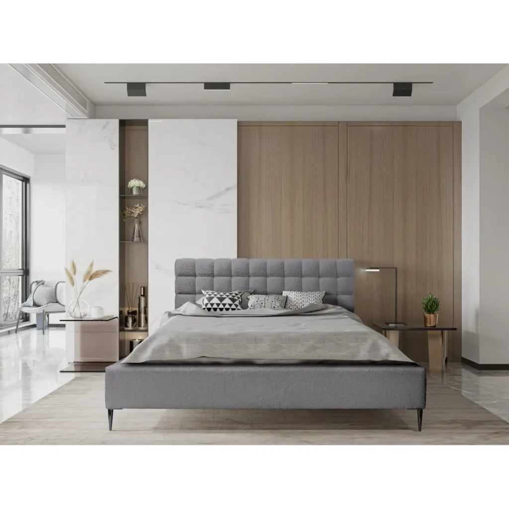 Letto MILLIO – Grigio antracite – 180x200 cm – Tessuto bouclé chenille – Rete inclusa – Comfort alberghiero 5 stelle