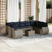 Set Divani da Giardino 10 pz con Cuscini Grigio in Polyrattan 3221810
