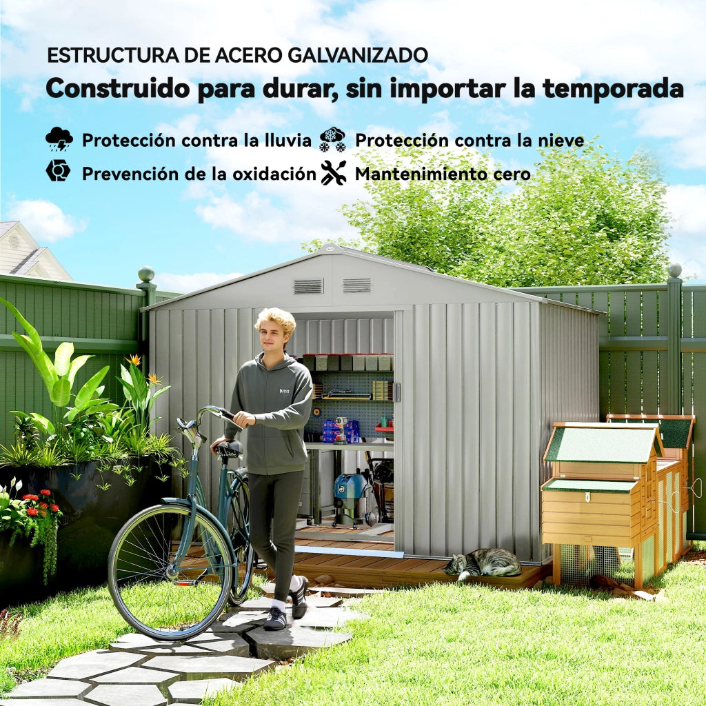 Casetta da Giardino 4,9 m2 ¨C Xylo ¨C 277x195x192 cm Grigio con Porta Scorrevole e Ventilazione