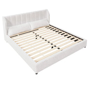 Letto Matrimoniale 180x200 cm; con Rete a Doghe; Testiera Imbottita e Cuscini - Beige