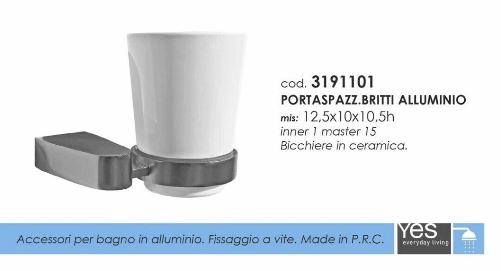 Portaspazzolini Britti Alluminio Bagno Spazzolino 12.5X10X10.5 Cm - Bizzotto