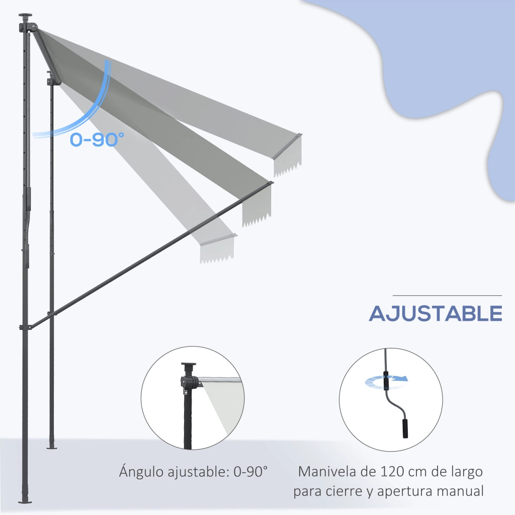 Toldo Retrattile Manuale per Balcone ¨C zephmum ¨C Grigio 300x175x210-310 cm