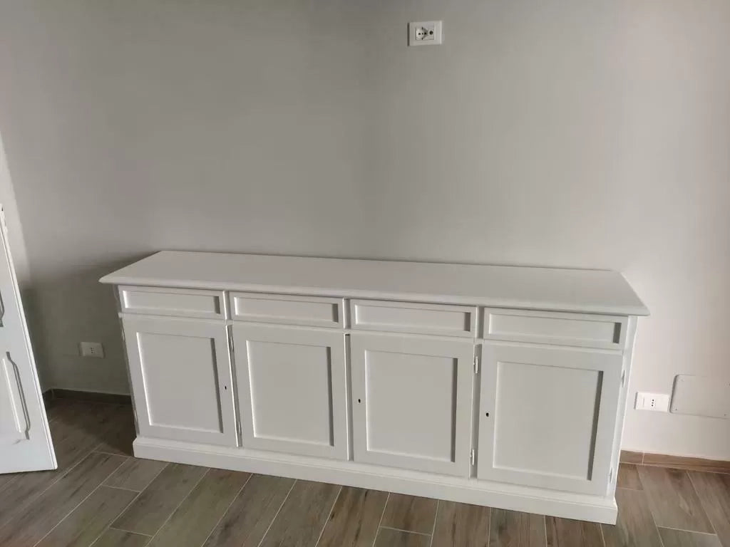 Madia credenza arte povera 4 porte legno bianco 205x42x86 (1380) - Mobili 2G