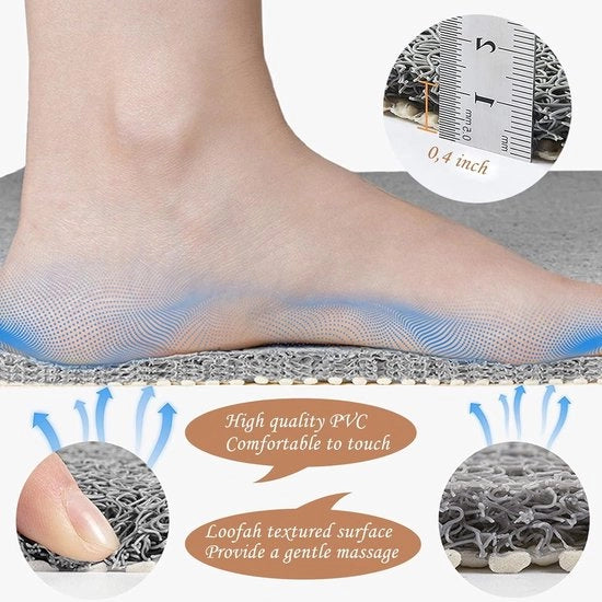 Matte anti-slip badmat con testura di loofah e struttura porosa - Sostenibile e facile da pulire (grigio)