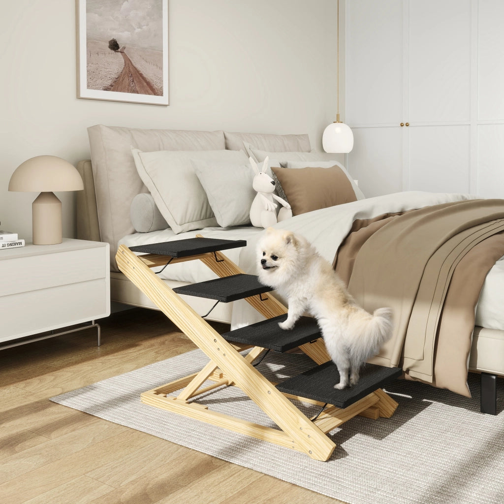 Scala per cani regolabile in altezza pieghevole ¨C Zephmum ¨C Legno bianco 83x40x62.5 cm