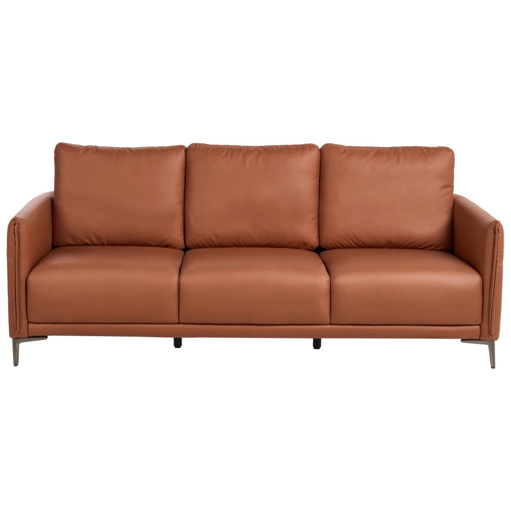 Divano a 3 posti in tessuto marrone dorato con gambe in metallo stile moderno minimalista