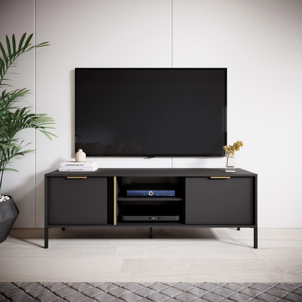 Kaleka, Mobile Porta tv 2 Ripiani, 153x40x53h cm Nero