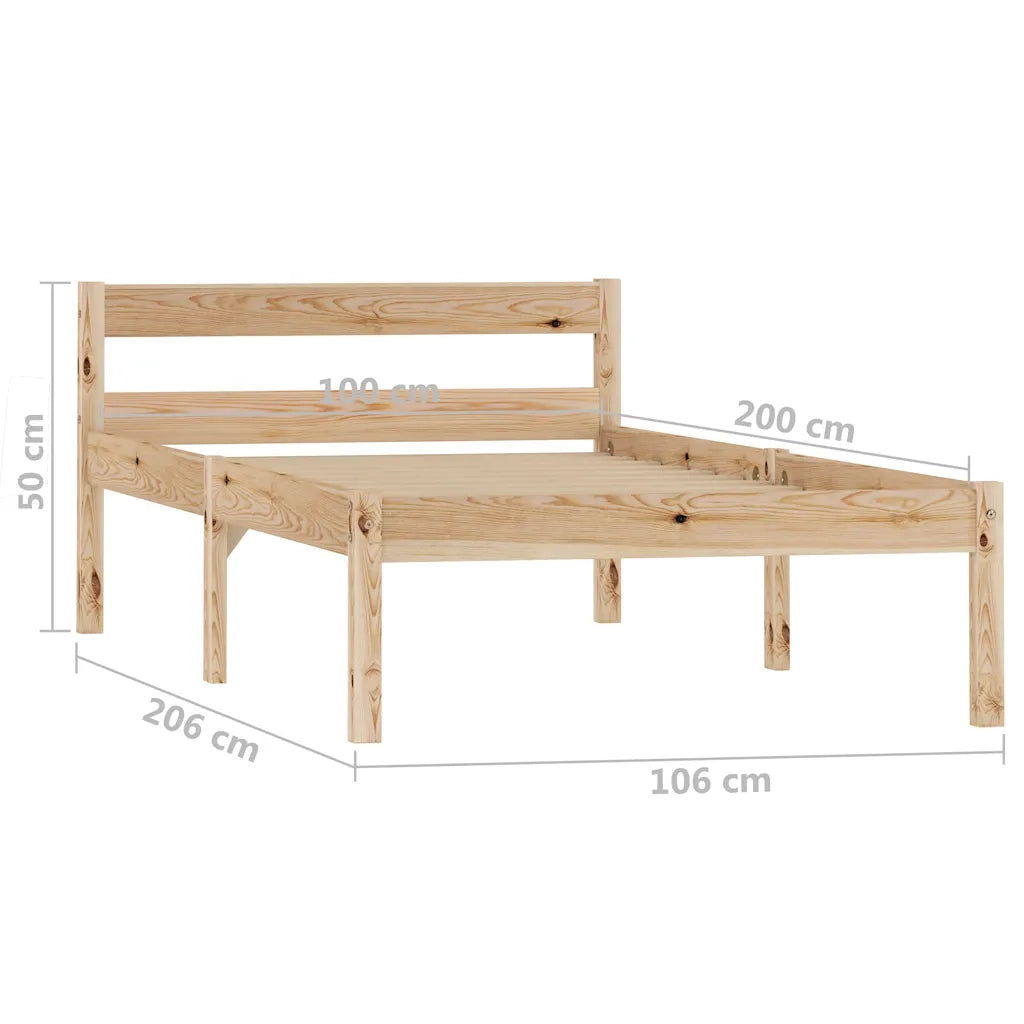 Letto singolo | Letto per adulti | Giroletto senza Materasso 100x200 cm in Legno Massello di Pino