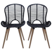 Sedie da Pranzo 4 pz Nere in Rattan Naturale 246808