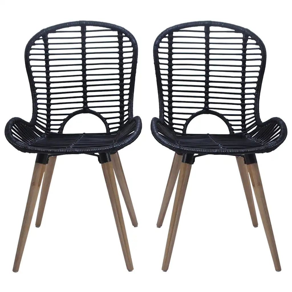 Sedie da Pranzo 4 pz Nere in Rattan Naturale 246808