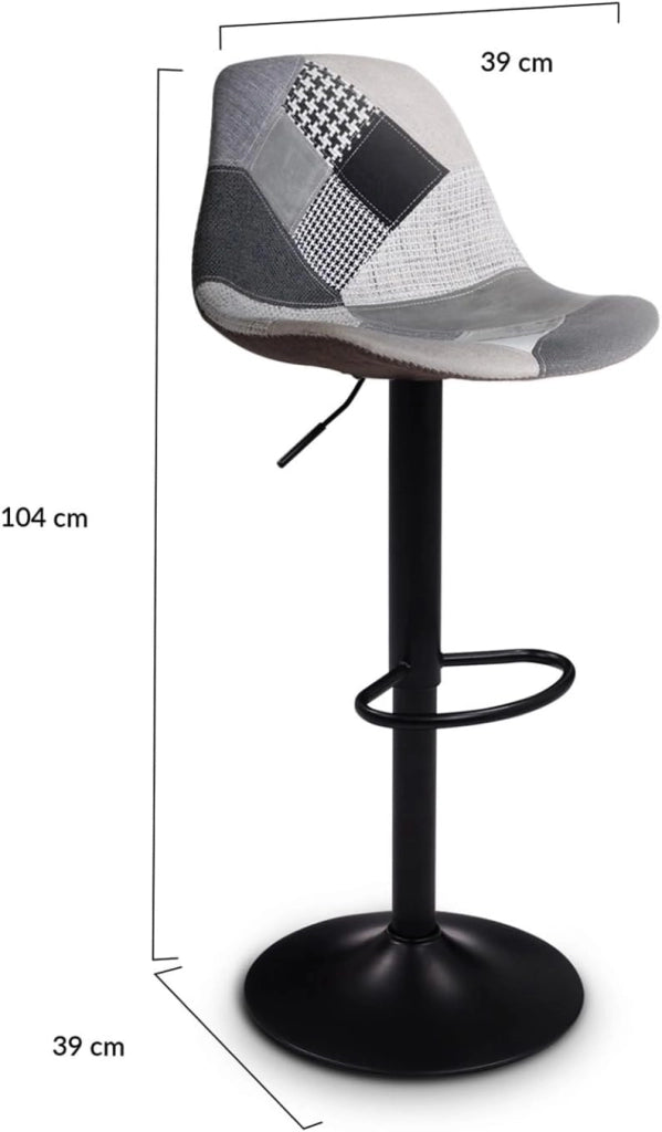 Set di 2 sgabelli da bar design con motivo patchwork nero, grigio y bianco KARL