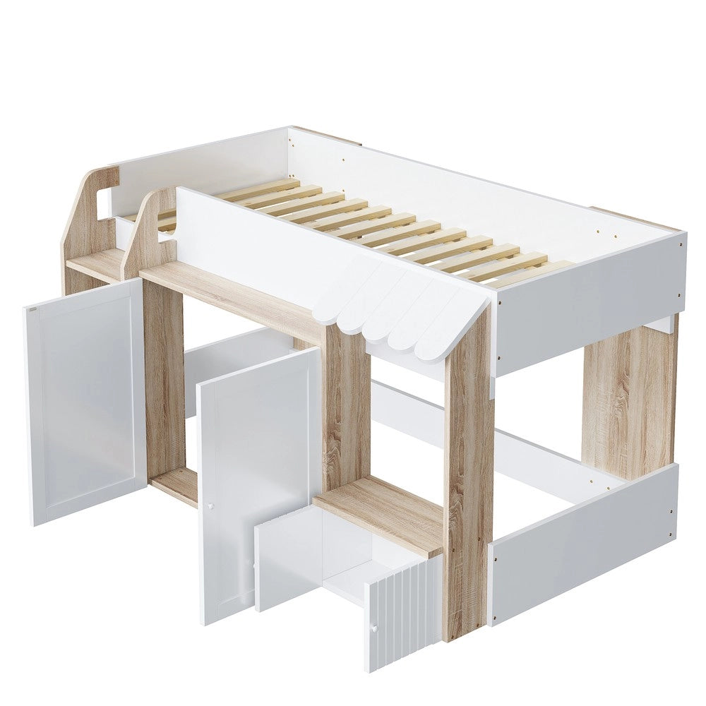Letto a Soppalco per Bambini con Scala e Vano Contenitore ¨C MINIMAL ¨C Legno Massello Bianco 90x200