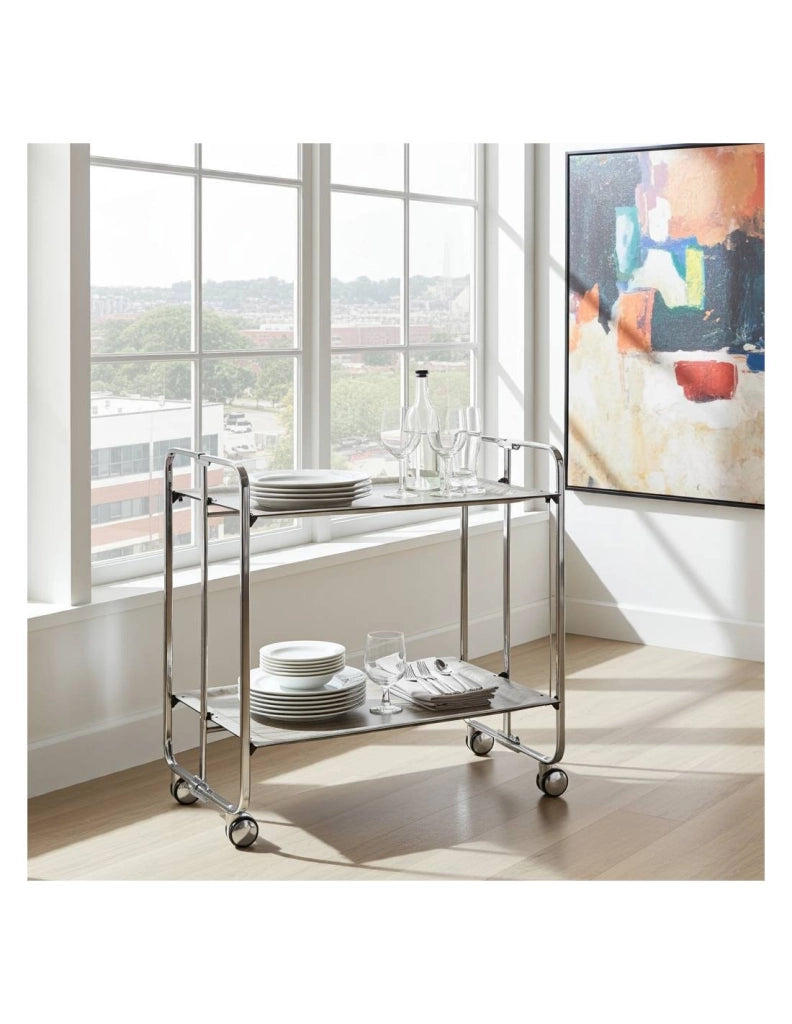 Carrello da cucina pieghevole cromato con ruote BAUHAUS 2 ripiani