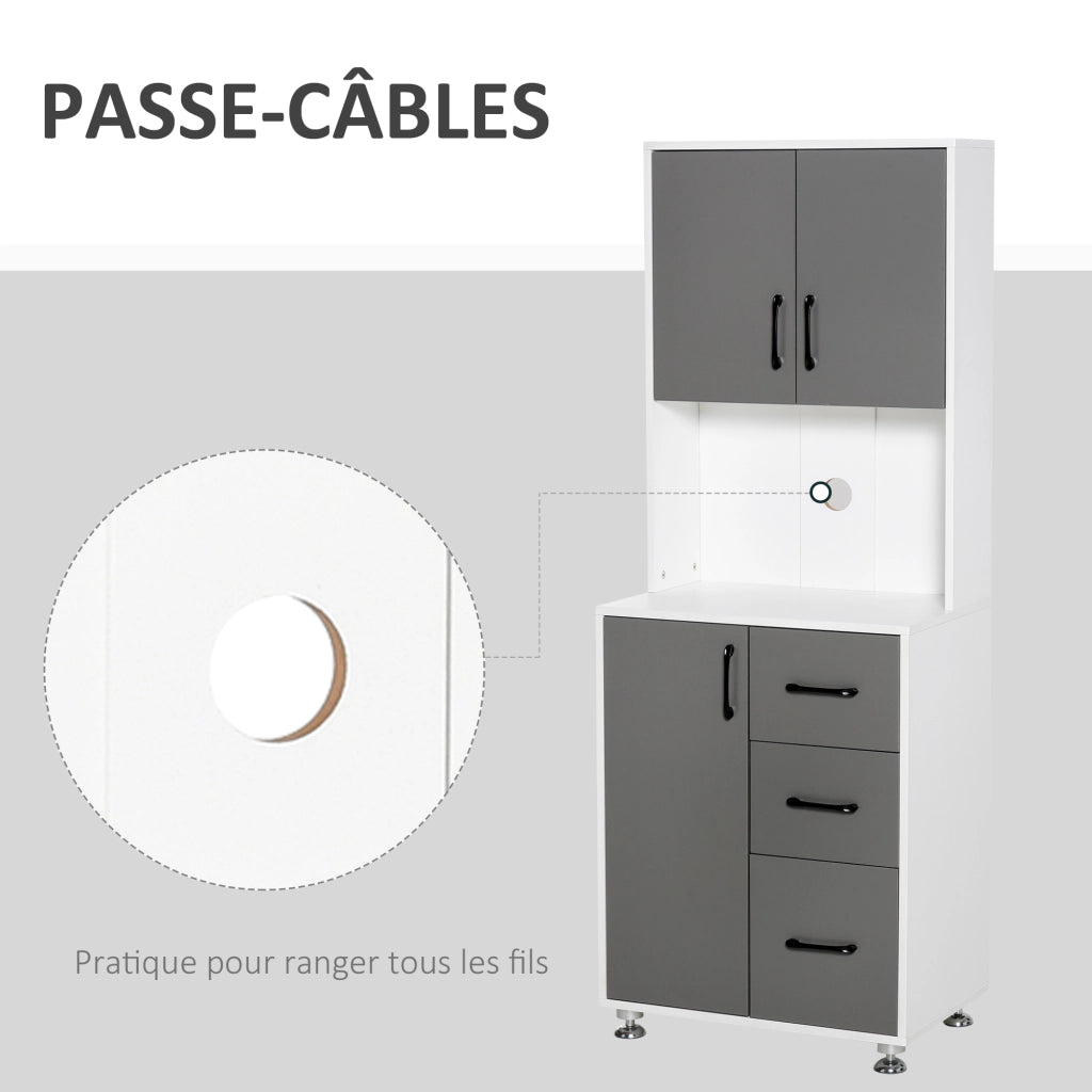 Armadio da cucina con 3 cassetti e ripiano ¨C zephmum ¨C grigio e bianco 60x40x160 cm