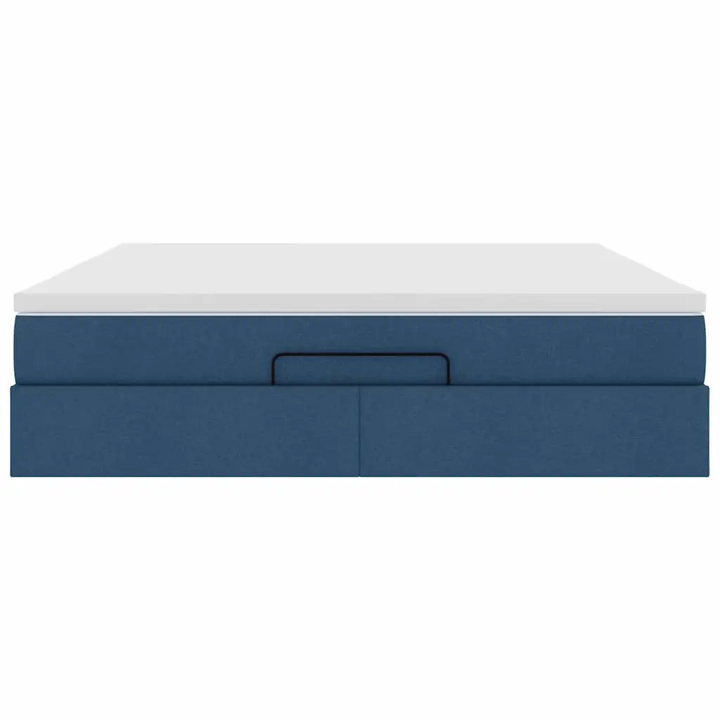 Struttura Letto Pouf con Materasso Blu 160x200 cm in Tessuto 3311126