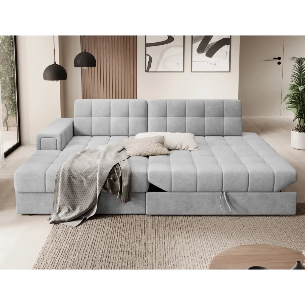 Divano angolare convertibile CUBITO grigio 240 cm con contenitore angolo sinistro