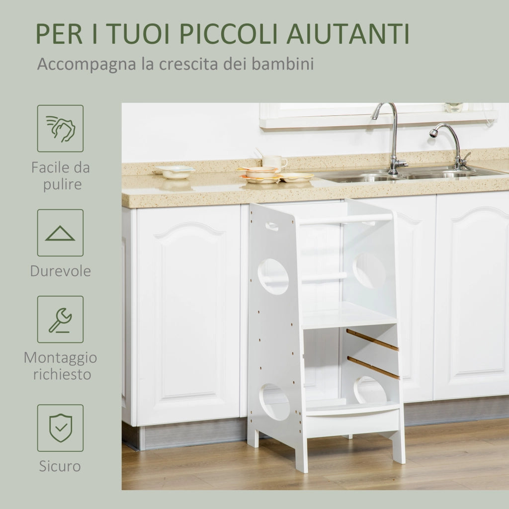 EasyComfort Torre Montessoriana per Bambini, Learning Tower con Altezza Regolabile in MDF, 40x50x90cm, Bianco