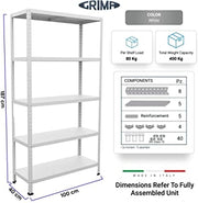 SCAFFALE IN METALLO BIANCO KIT BULLONI 100 X 40 X H 187 CM CON 5 RIPIANI