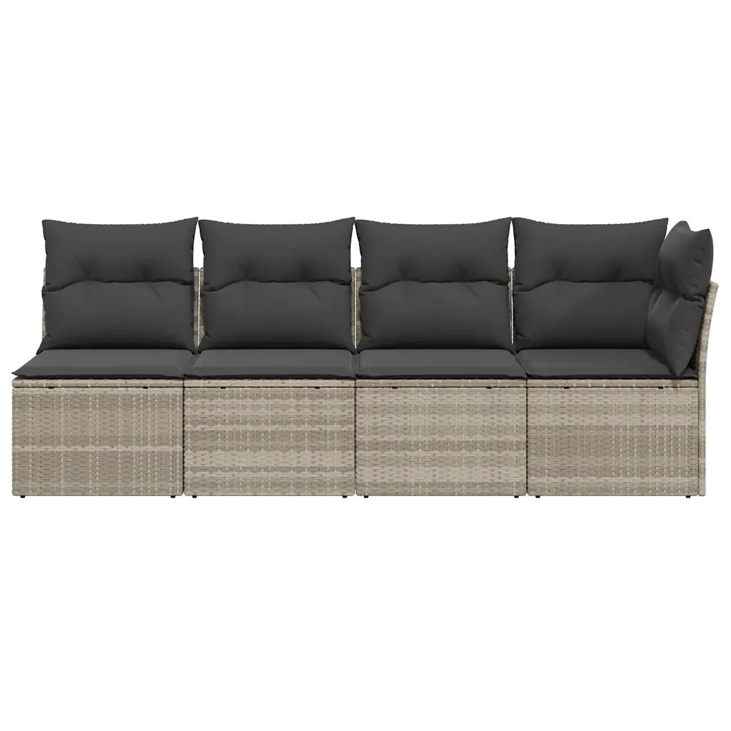 Divano da Giardino con Cuscini 4 Posti Grigio Chiaro Polyrattan