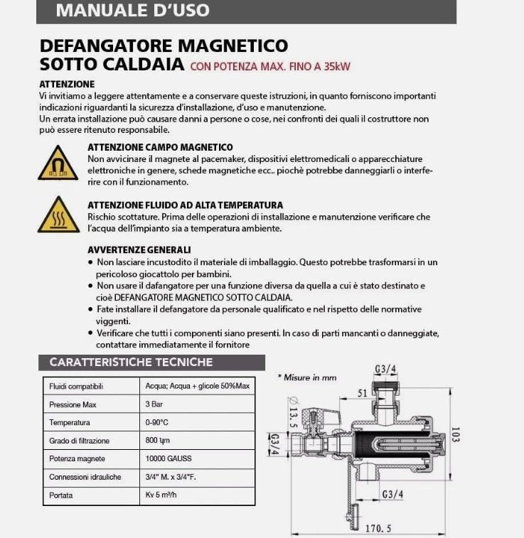 Defangatore Magnetico Sottocaldaia White 3/4 Made in Italy