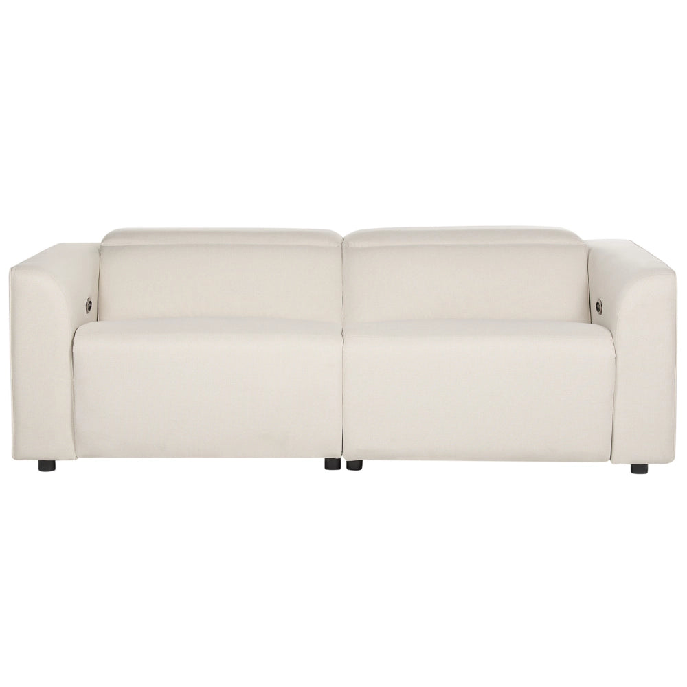 Divano elettrico reclinabile in tessuto beige chiaro a 2 posti, poggiapiedi e poggiatesta regolabili con porta USB