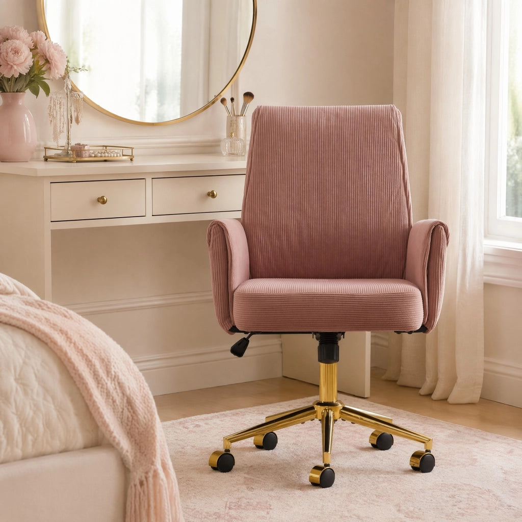 SEDIA DA UFFICIO GIREVOLE 61,5x29,5x49,5 cm Velluto a coste Rosa