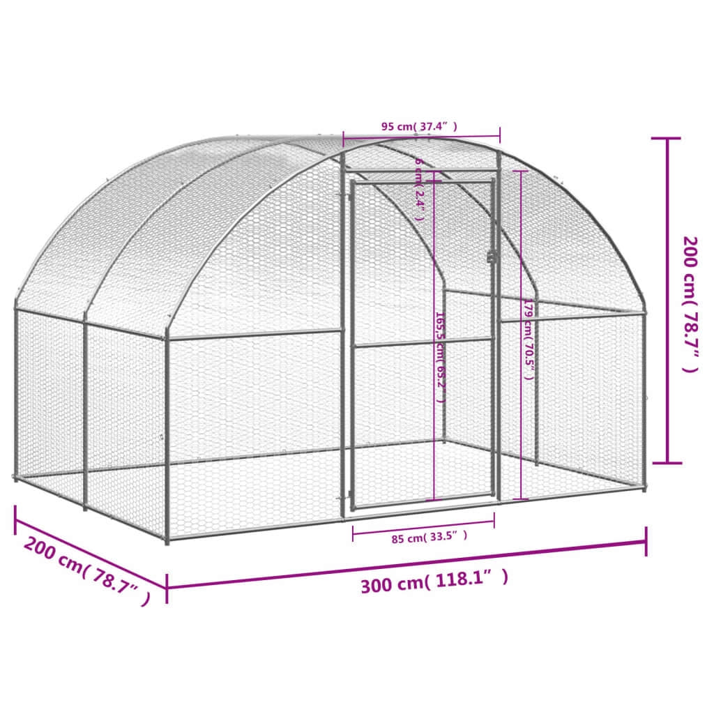 Pollaio/recinto/gabbia per polli da esterno 3 x 2 x 2 m acciaio zincato argento 02_0044004