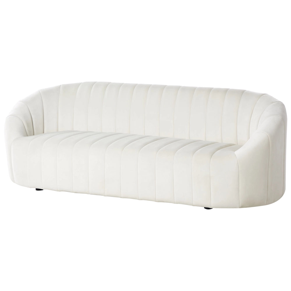 Divano 3 posti in velluto bianco sporco Design contemporaneo e retrò Seduta imbottita e schienale basso