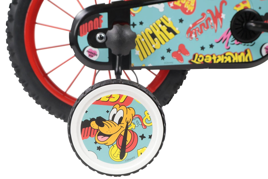 Bicicletta per Bambini 14" Disney Mickey Mouse Freni Caliper e Stabilizzatori in Acciaio Hi-Ten Rosso