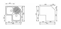 Lavello ILARIA 83x83 2 vasche + gocciolatoio ACCIAIO INOX 011840.X1.01.2018