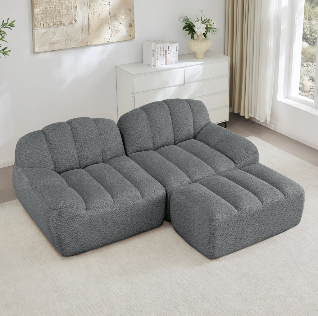 Divano modulare angolare 2 posti senza struttura con ottomano; 210x165x79 cm; grigio