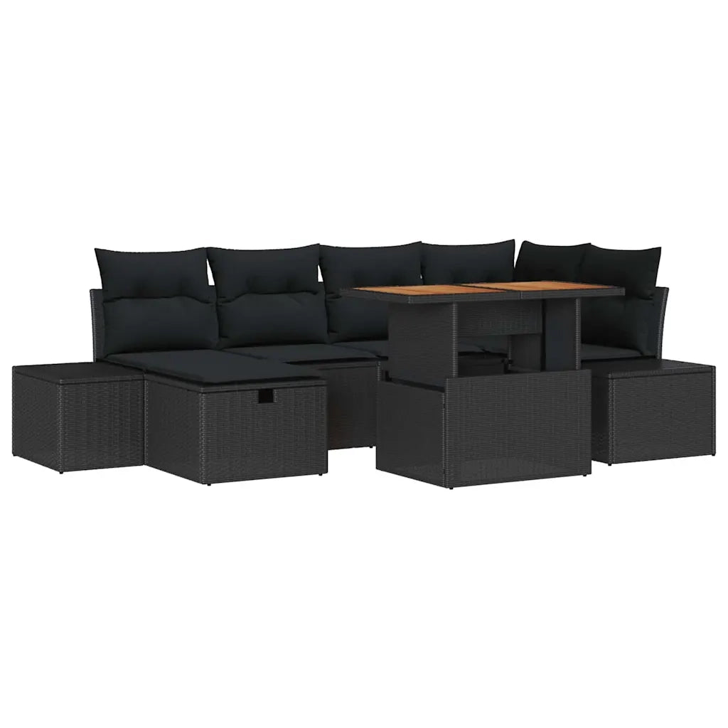 Set Divano da Giardino con cuscino 7 pcs Nero polyrattan