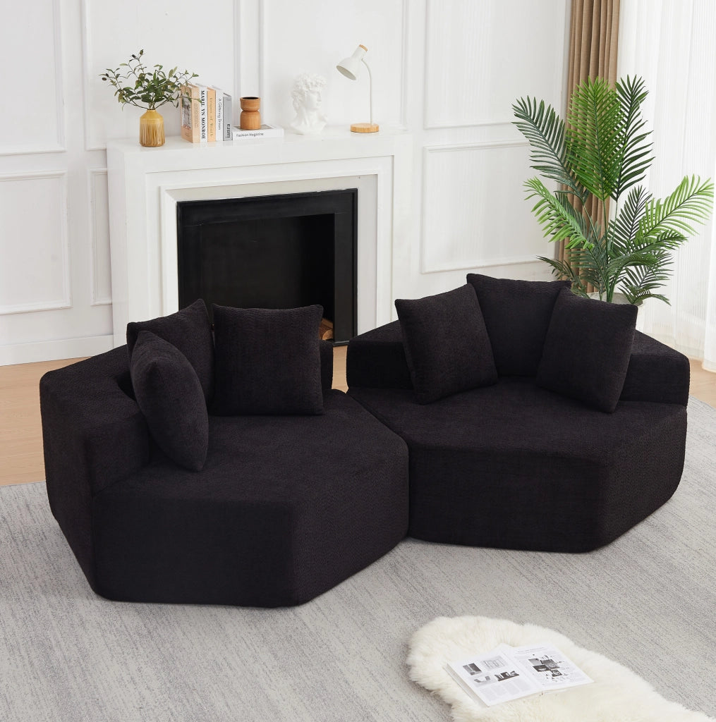 Poltrona lounge modulare esagonale in ciniglia nera
