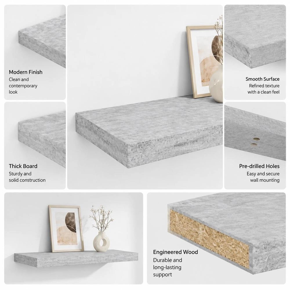 Floating Shelf, Concrete Grey, 60x23.5x3.8 Cm, MDF