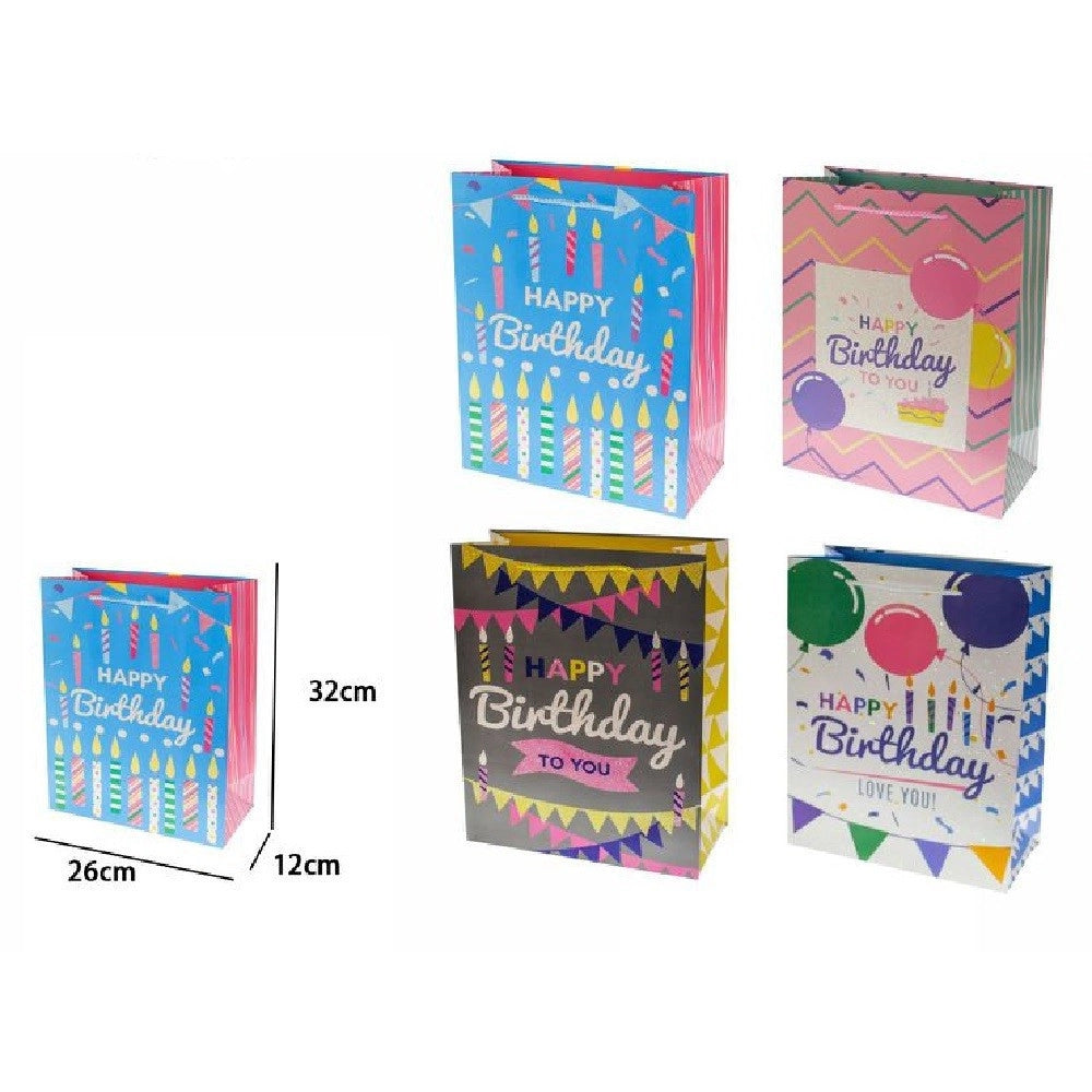 Trade Shop - Set 2 Buste Busta Regalo Happy Birthday Compleanno 32x26x12cm 69970 Vari Modelli -
