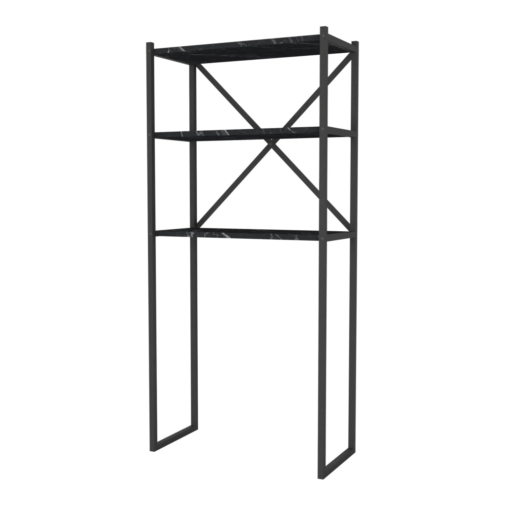 Mensola da bagno con 2 vani portaoggetti 160 x 66 x 34 cm marmo nero 03_0007000