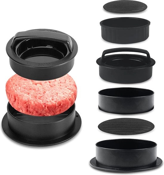 Hamburgerpers professionale 3-in-1, anti-aanbaklaag, con manico in ABS, forma a stecchino per hamburger deliziosi, pedali, cheeseburgers, polpette di carne, griglia